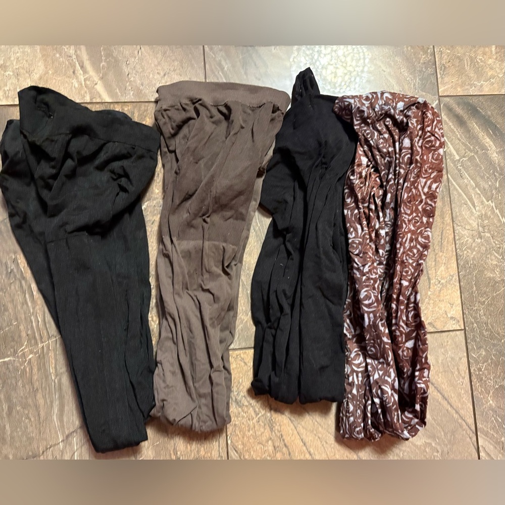 Bundle of Four Women's Tights in Black, Brown, and Patterned